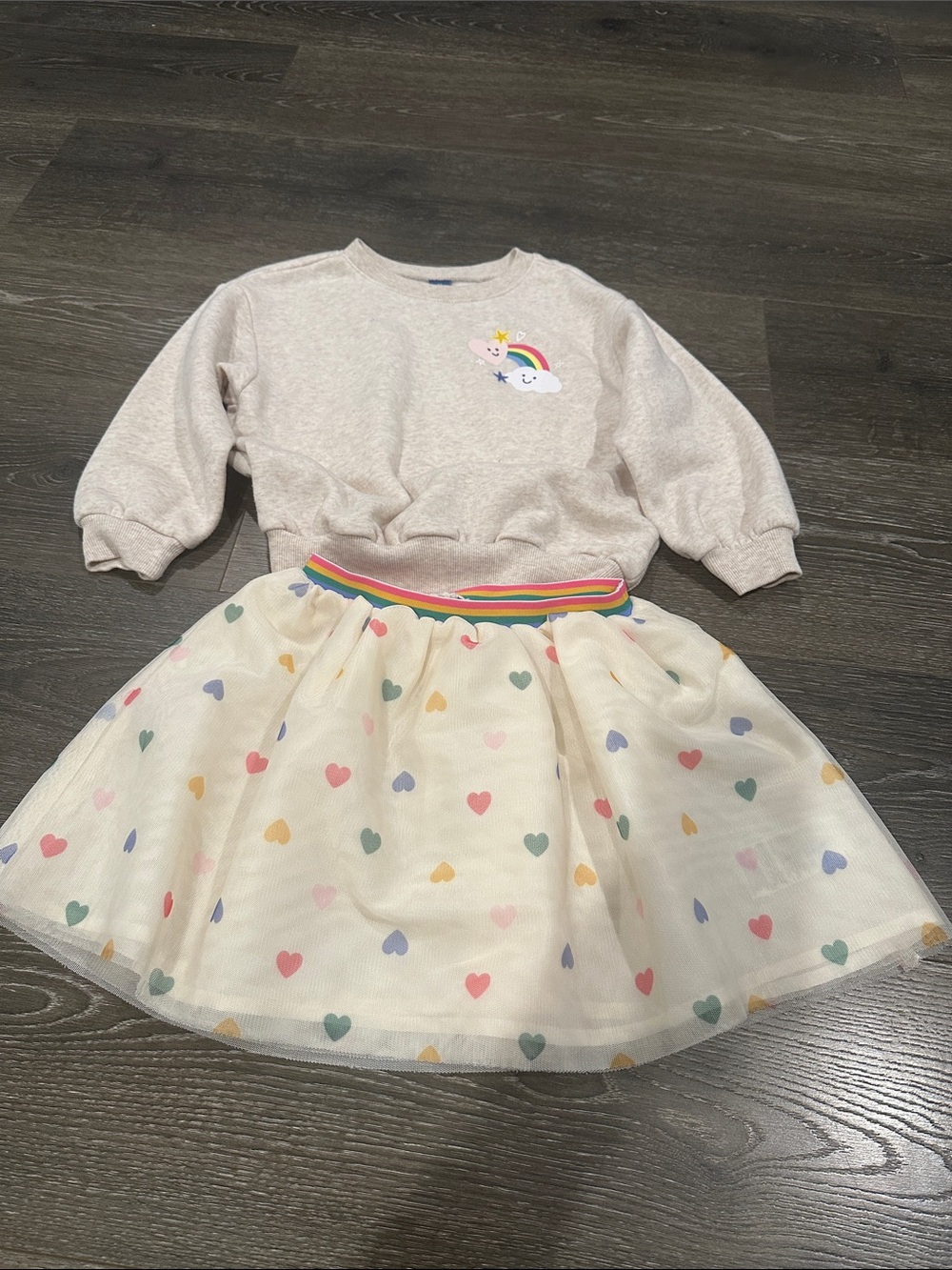 Old Navy Cream Rainbow Heart Tulle Skirt & Sweatshirt Set